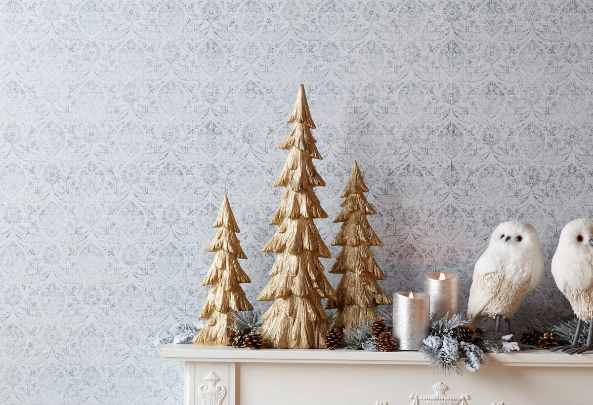 Rustic Gold Pine Tree Set – 25"H, Glittered Tabletop Christmas Trees, Set of 3 by Melrose