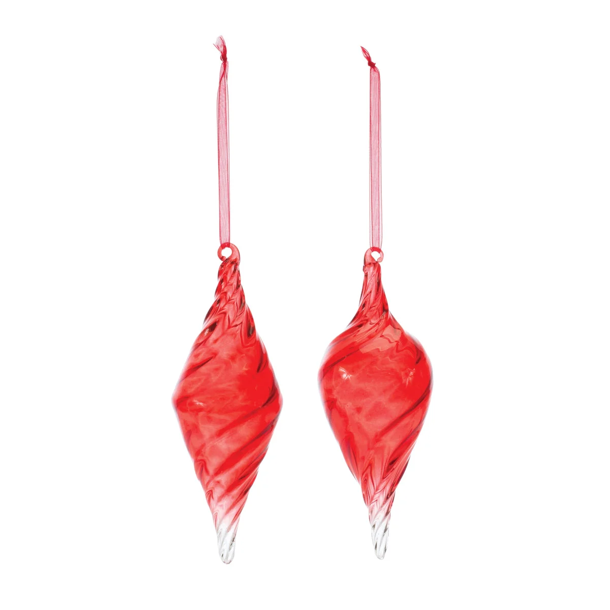 Swirl Glass Drop Christmas Ornament Set, 7.25"H – Elegant Red & Clear Glass Ornaments (Set of 12) – By Melrose