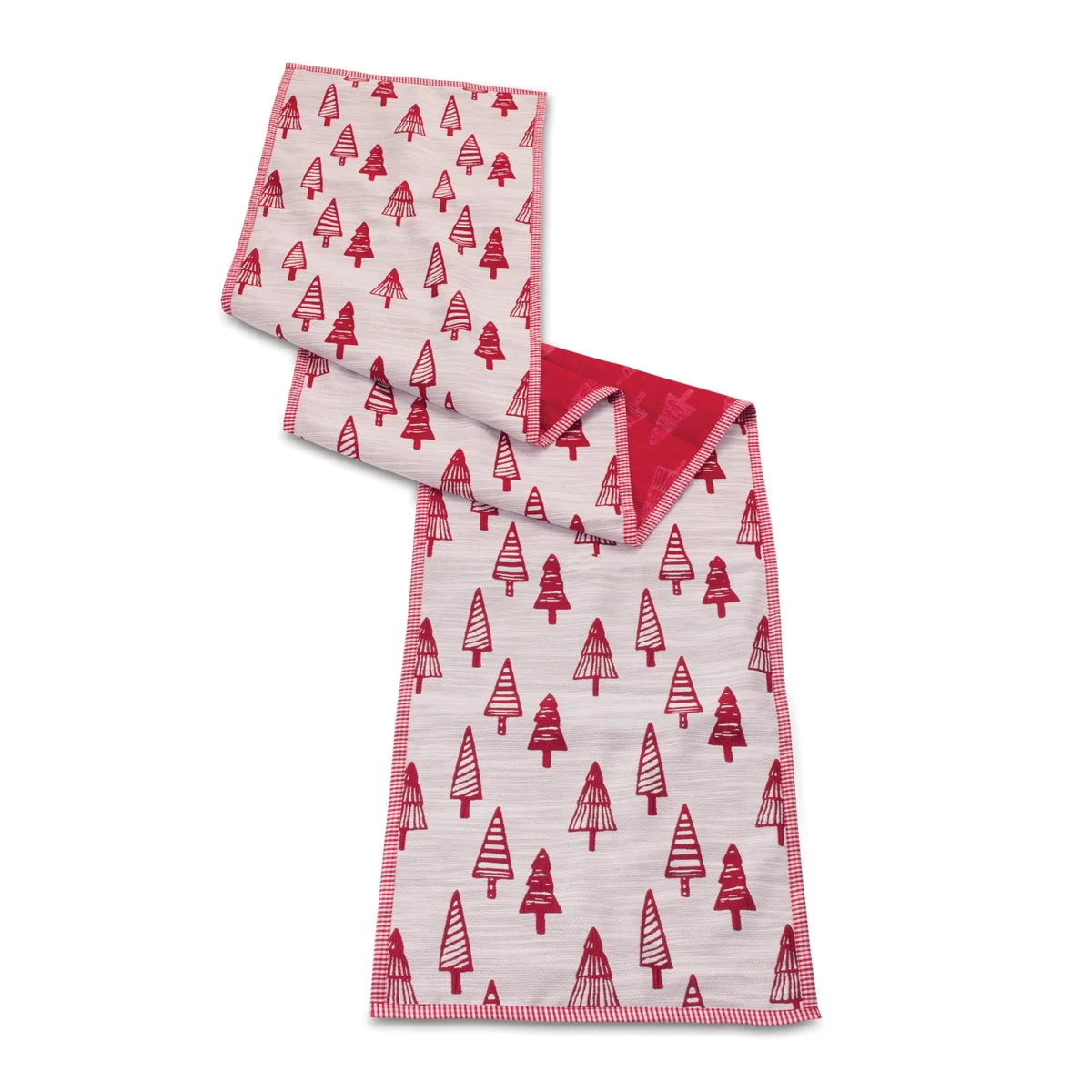 Christmas Embroidered Pine Tree Table Runner – 72"L Red & White Holiday Decor by Melrose