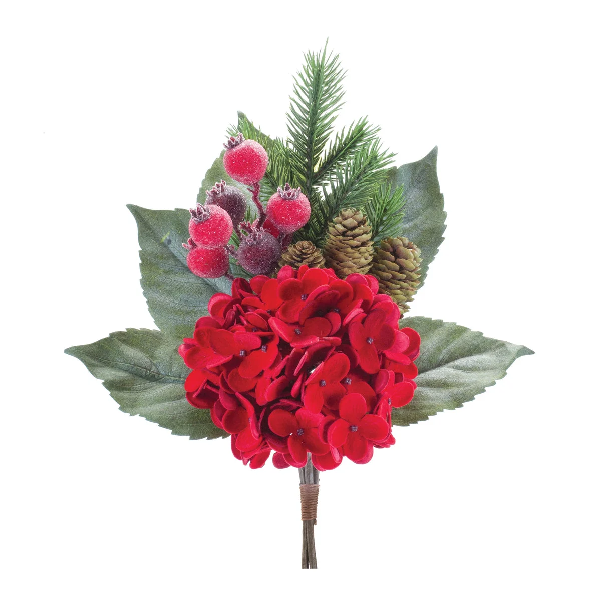 Hydrangea Pine Pick Set – 18.5"H Red & Christmas White Holiday Decorative Picks (Set of 2) Polyester Accents by Melrose