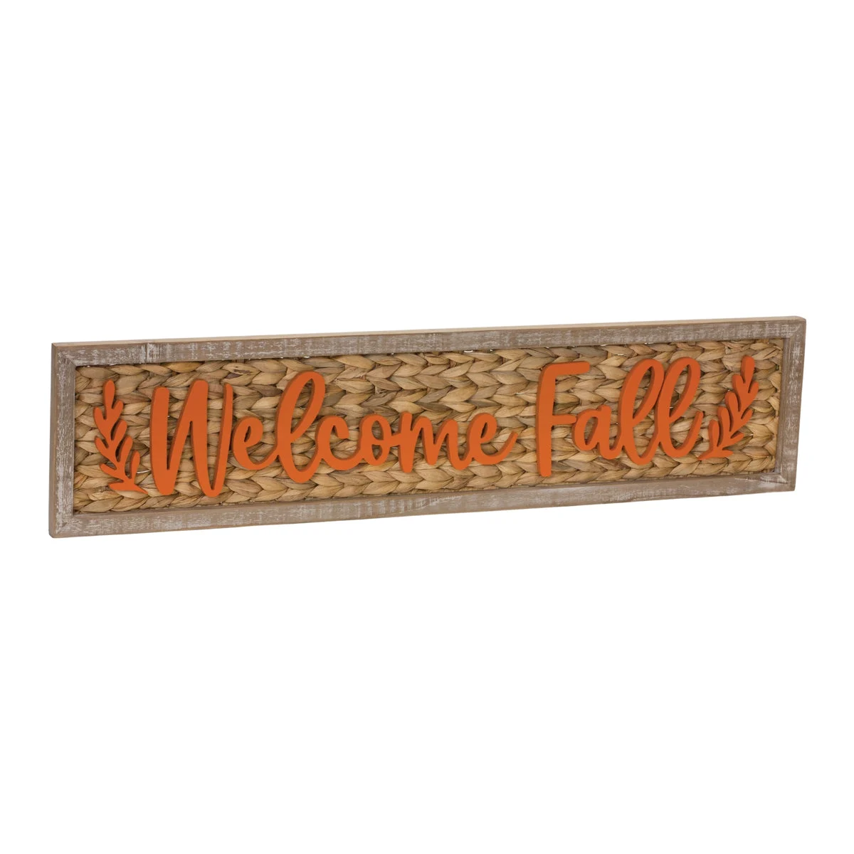 Welcome Fall Sign Christmas Decor – Brown and Orange Wood/Water Hyacinth – 7.5"H – By Melrose