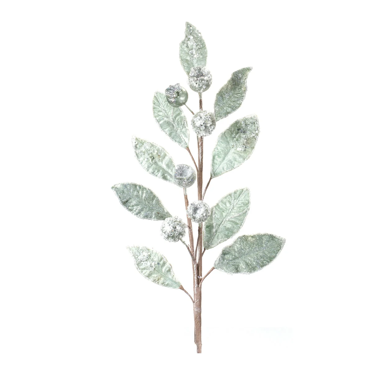 Leaf and Pod Spray Set – Set of 2, 29"H Glittered Sage Green Polyester Holiday Decor for Centerpieces and Tabletop – By Melrose