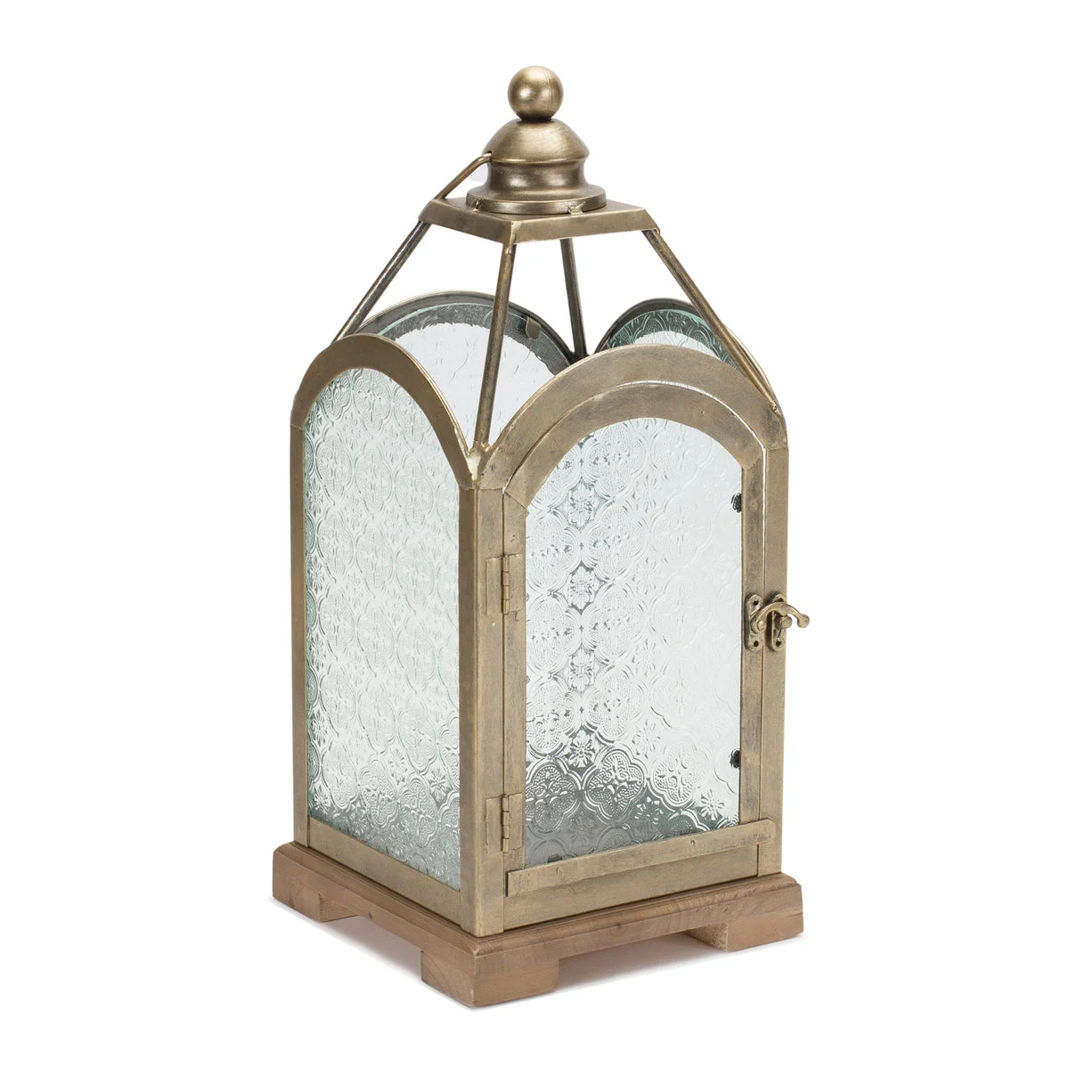 Pewter Lantern – 16"H Iron Wood and Glass Decorative Lantern for Mantel Tabletop or Centerpiece – By Melrose