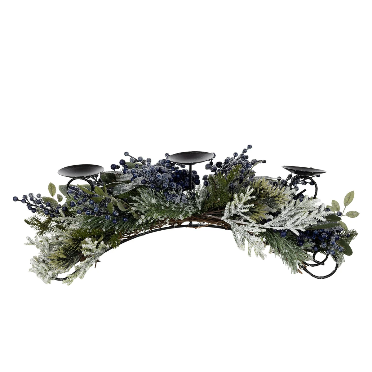 Pine Centerpiece Candle Holder With Frosted Greenery 11 Inch Height For Holiday Decor By Melrose