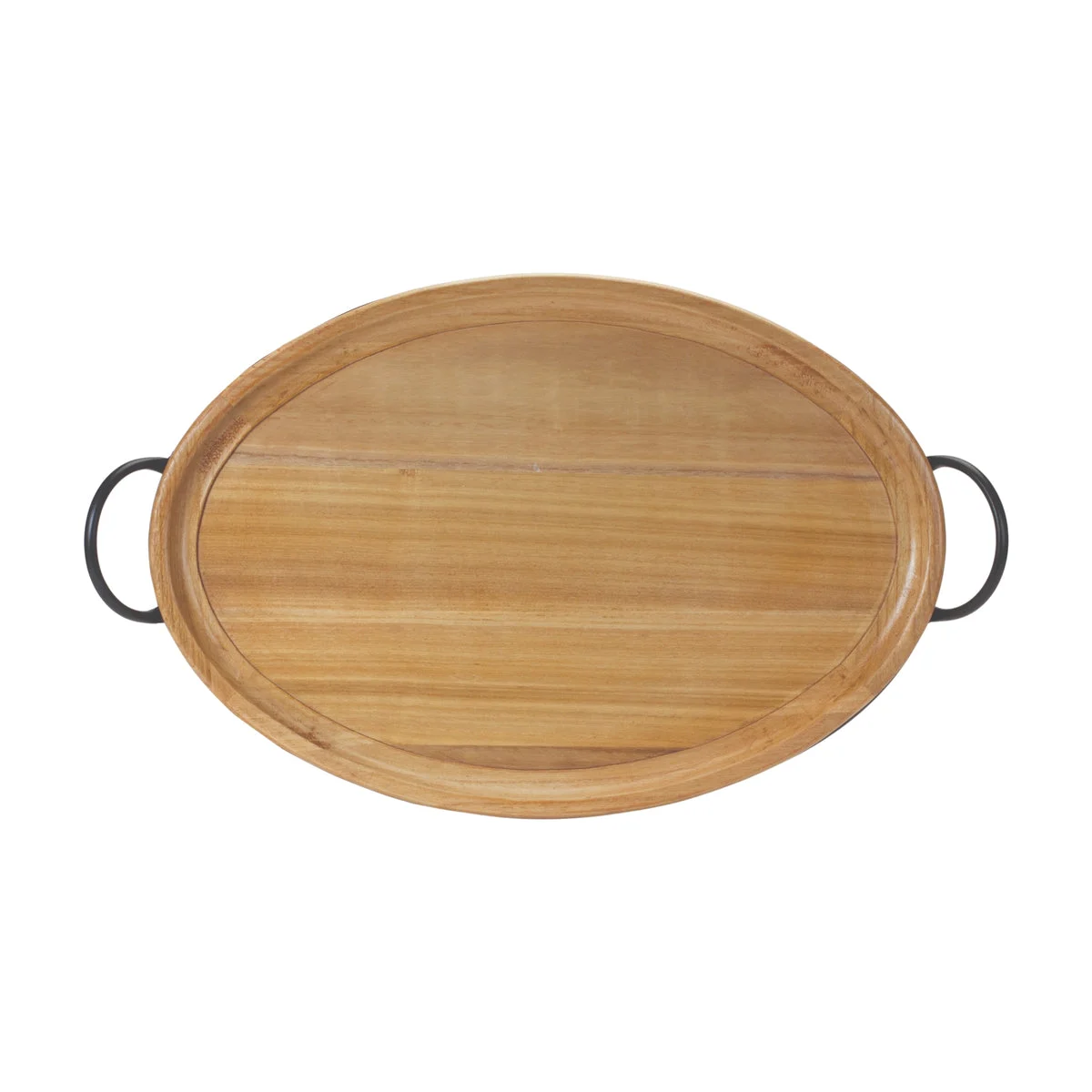 Rustic Wood Tray 2.75 Inch Height Oval Serving Tray With Black Iron Handles For Coffee Table By Melrose