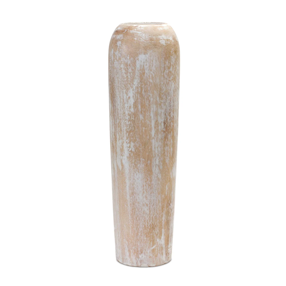 Tall Wood Floor Vase – 23.5"H Brown White Finish – Indoor Home Accent – By Melrose