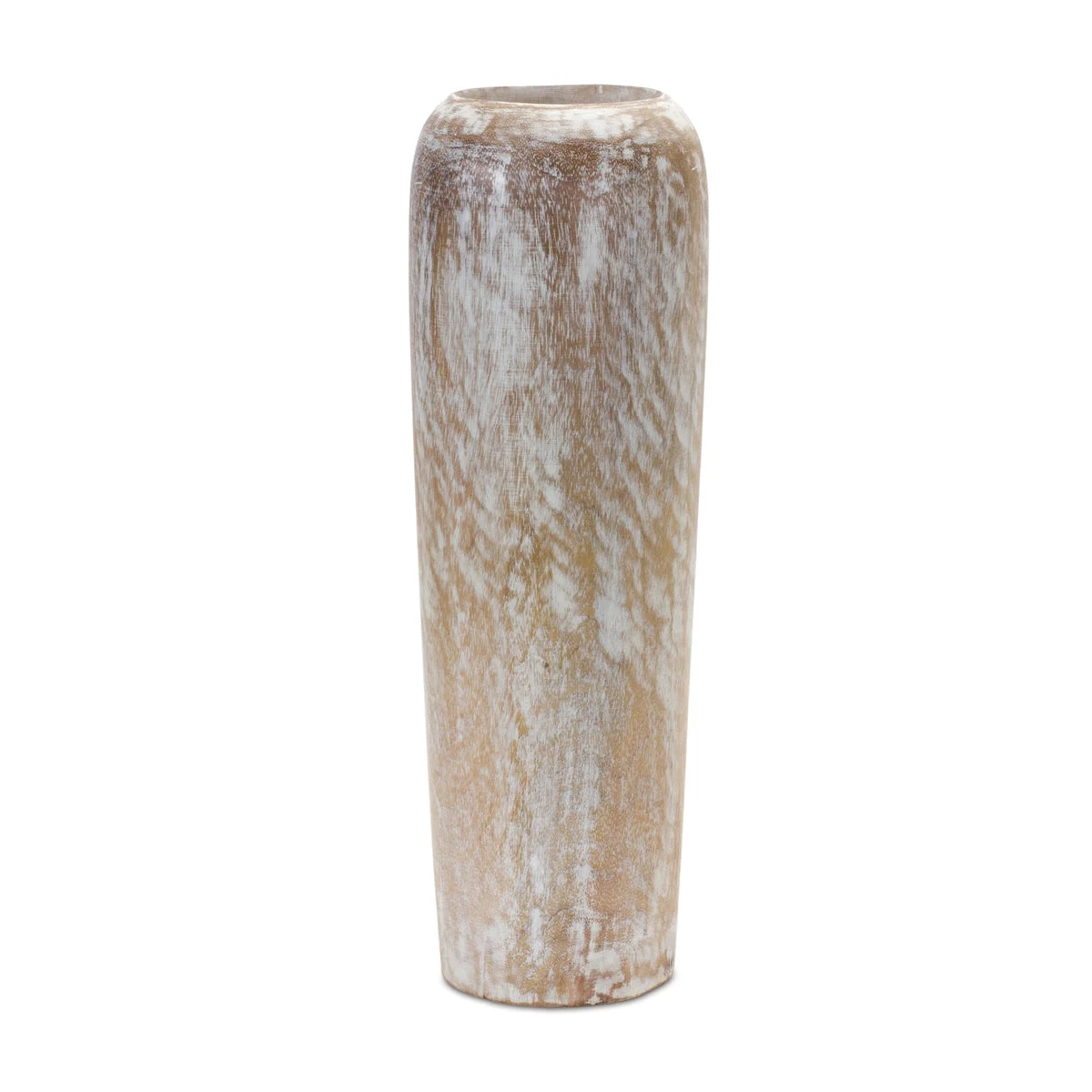 White Brown Wood Vase – 18.25"H Rustic Finish – Modern Farmhouse Decor – By Melrose
