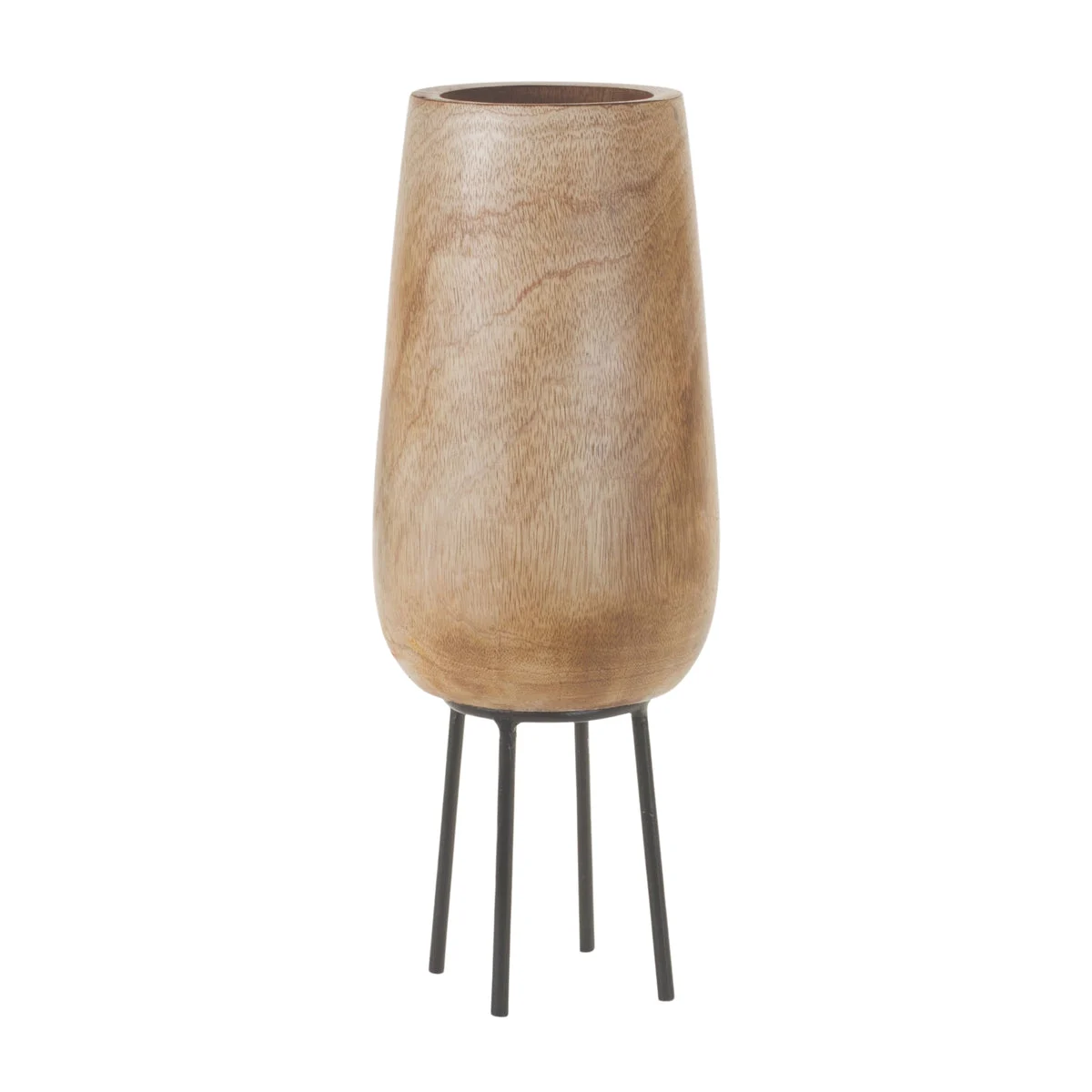 Decorative Wood Vase – 15"H Cylinder with Metal Stand – Farmhouse Decor – By Melrose