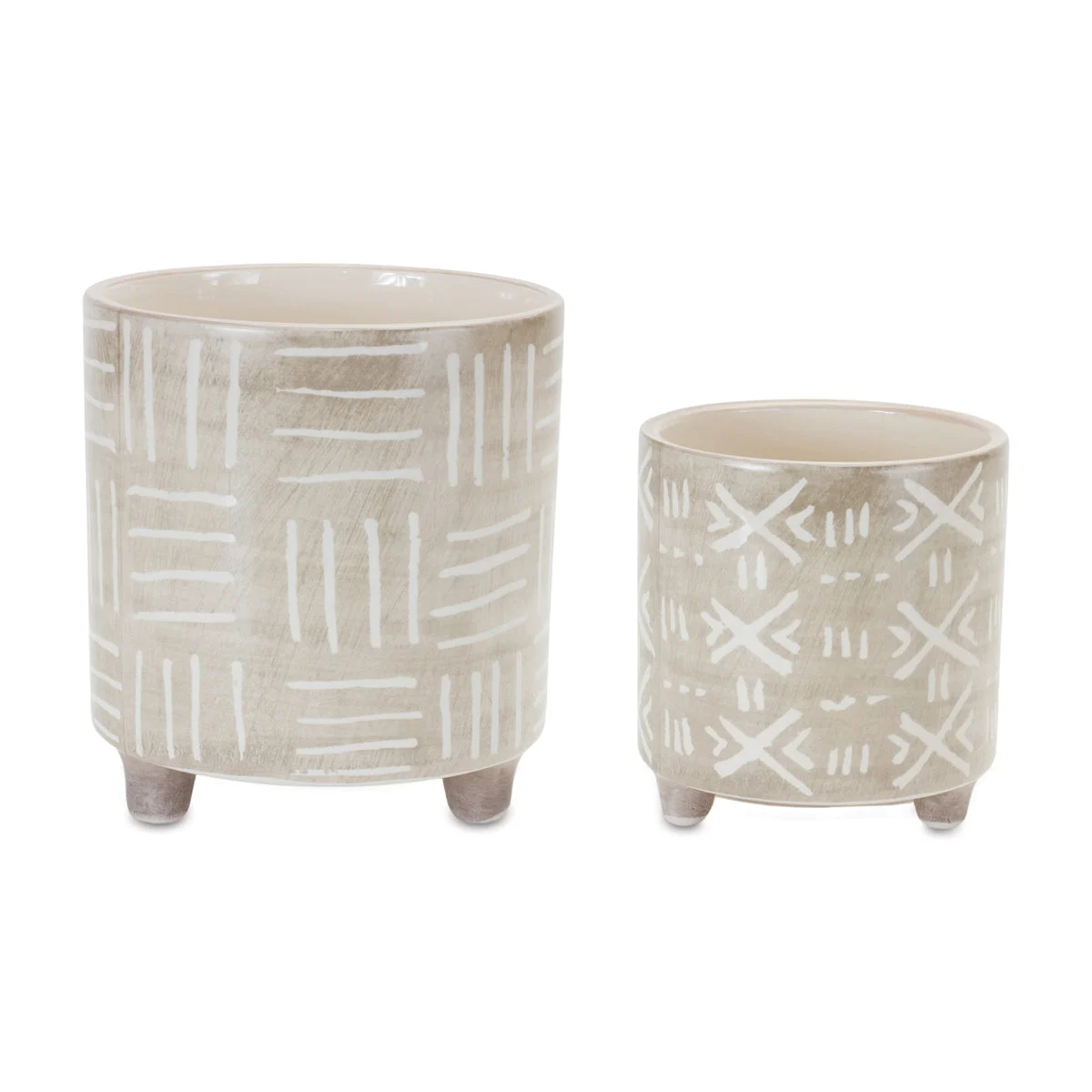 Footed Planter Pots With 6" White And Grey Dolomite Set Of 2 By Melrose