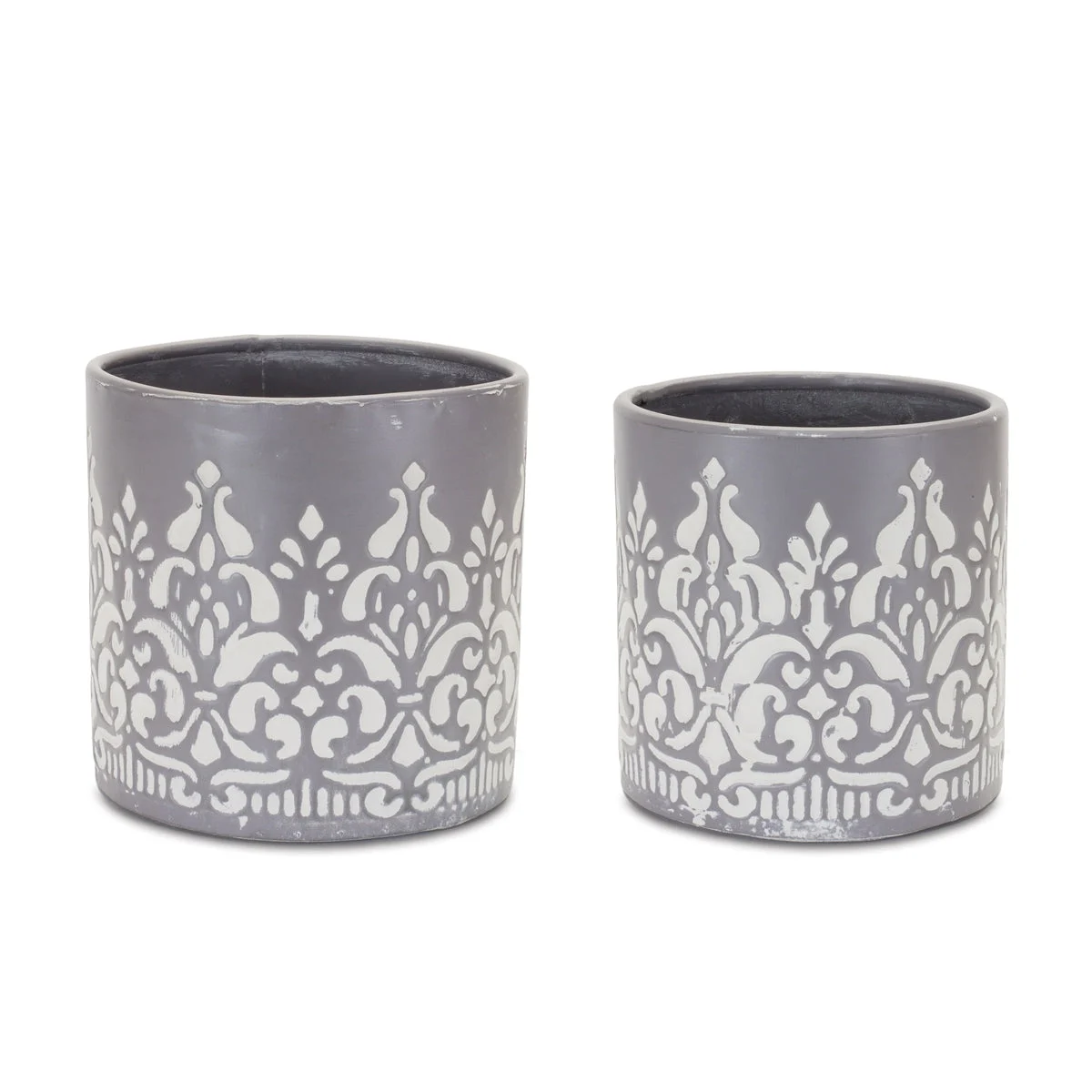 Decorative Metal Planter Set – 7.5"H & 6.75"H Grey White – Modern Home Decor – By Melrose