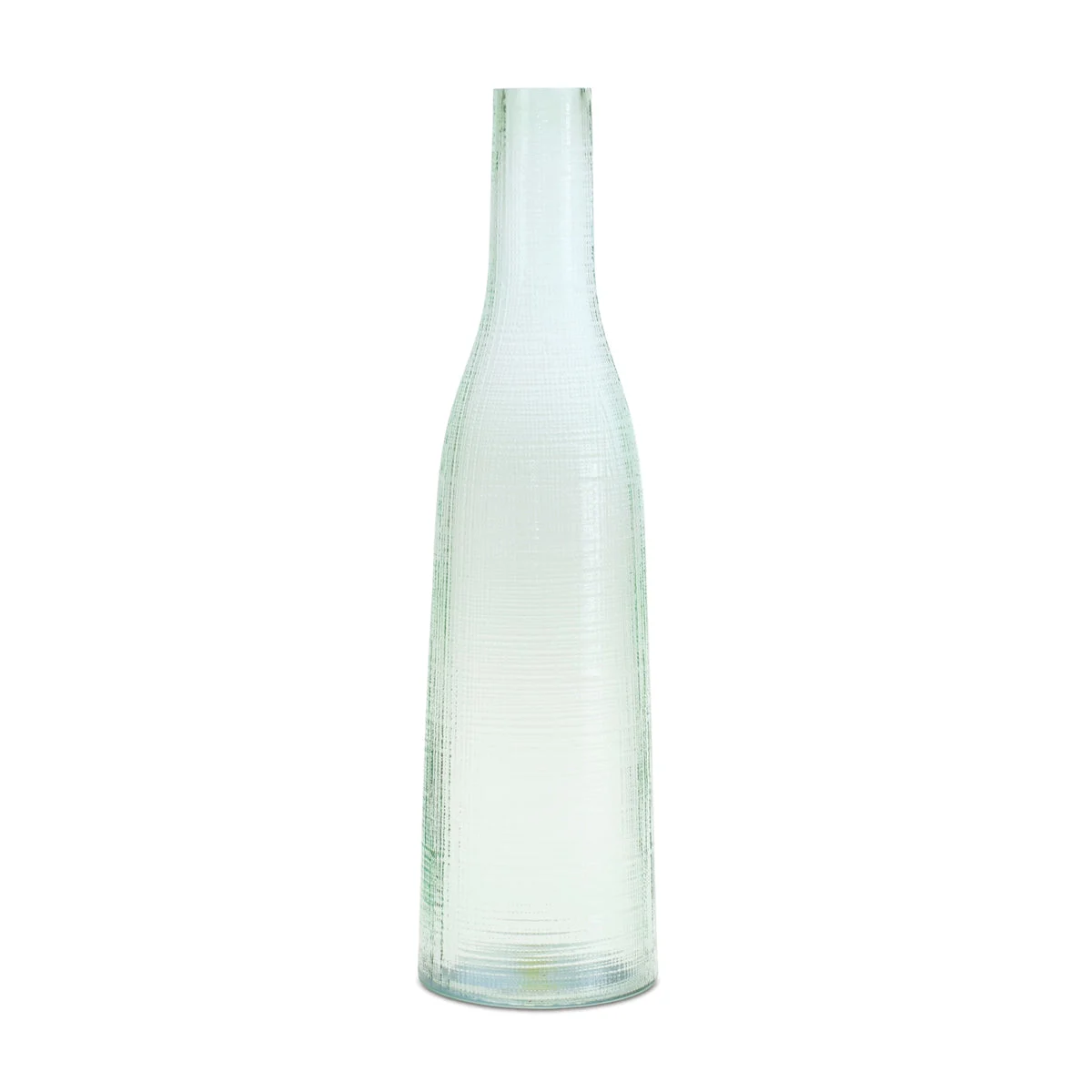 Set of 4 Green Glass Vases – 16.75"H & 4.75"D Ribbed – Mid-Century Modern Decor – By Melrose
