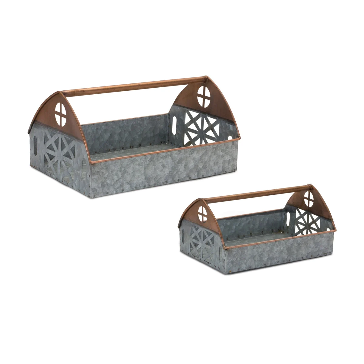 Galvanized Metal Barn Caddy Tray – Rustic Farmhouse Storage Trays (Set of 2) by Melrose