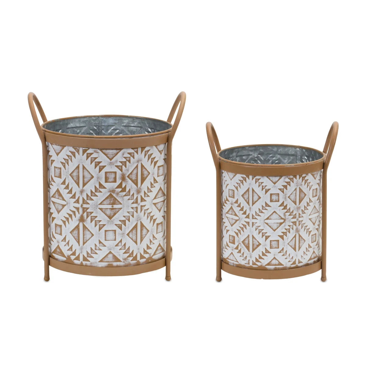 Footed Metal Aztec Planter Set – Distressed Zinc Decorative Planters (Set of 2) by Melrose