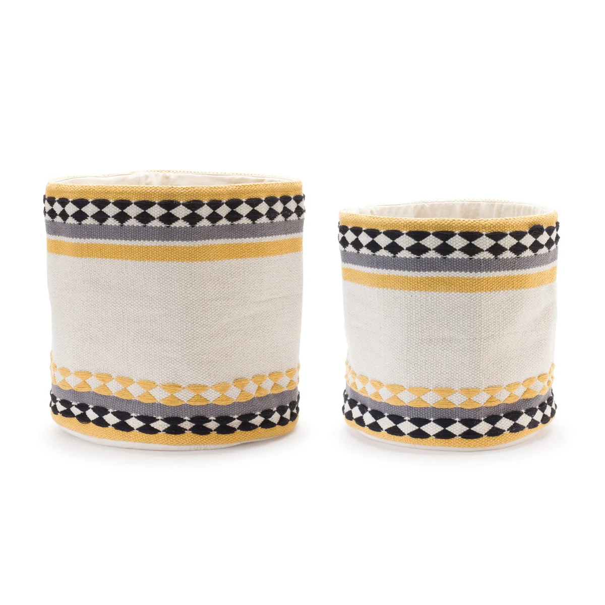Striped Cotton Basket Set – 16"D & 14"D Decorative Storage Baskets (Set of 2) Cream/Brown Cotton Home Organization by Melrose