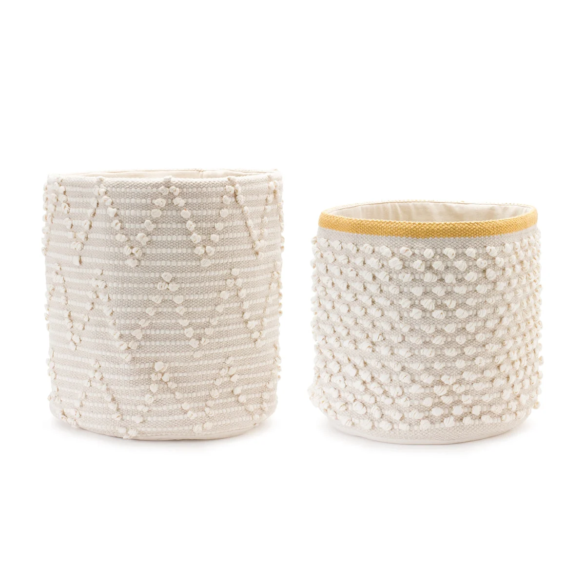 White Woven Cotton Basket Set – 15.75"H Decorative Storage Baskets (Set of 2) White and Yellow Cotton Home Organization by Melrose