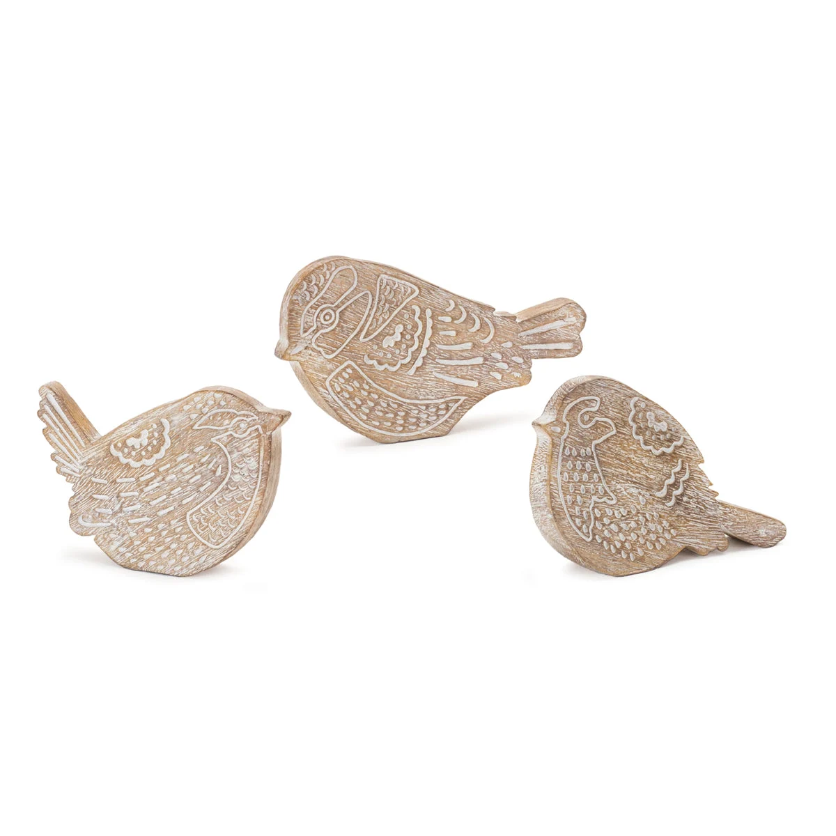 Etched Bird Decor Set – 4"H Resin Bird Accents Neutral Brown and White Home Decor (Set of 3) by Melrose