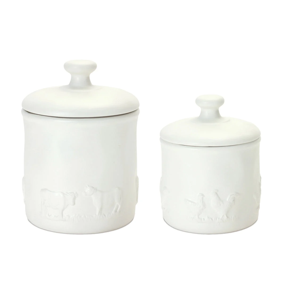 Farm Animal Ceramic Canister Set – Set of 2, 6.25"H and 7.75"H Farmhouse Kitchen Canisters by Melrose