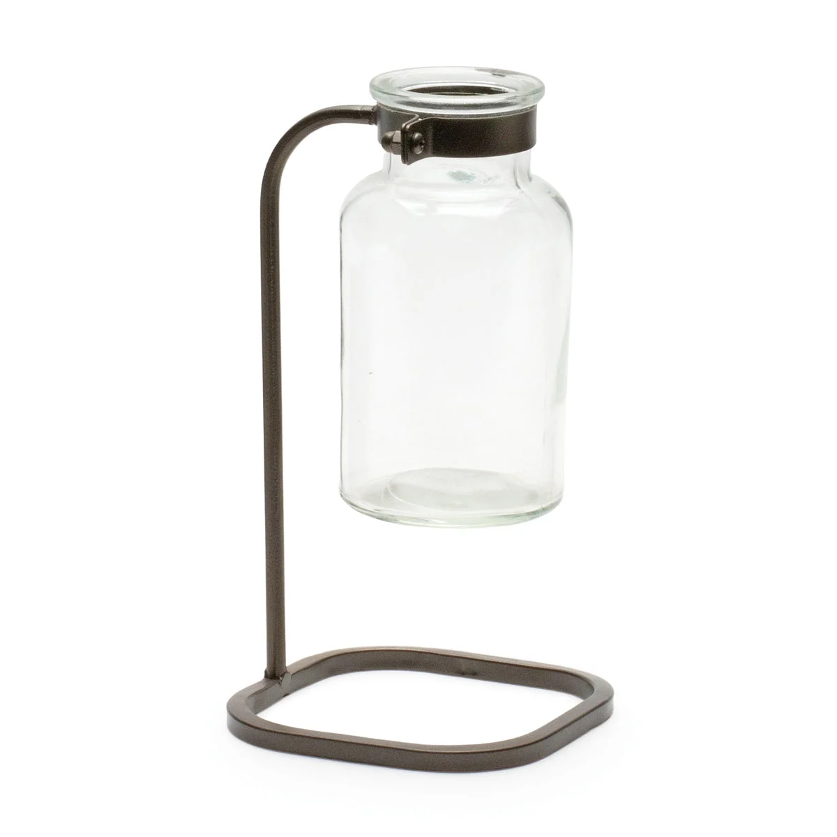 Decorative Bottle Vase Set of 4 Black Iron Stand with Glass 7.5" Tall by Melrose