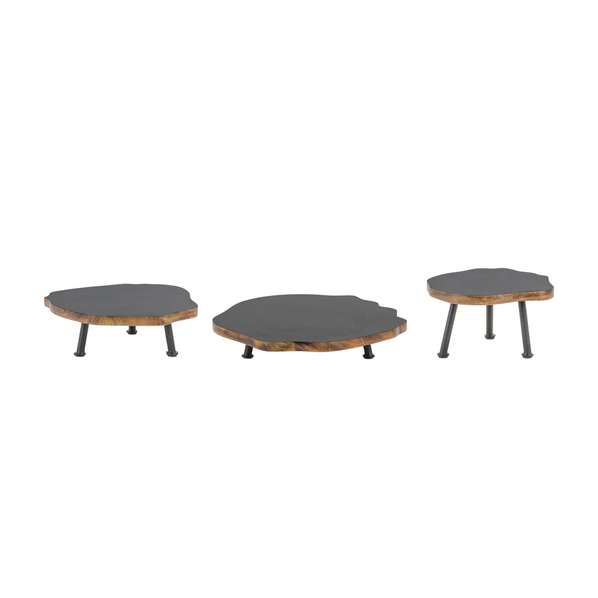 Tree Disc Pedestal Tray Set – Set of 3 Rustic Wood and Iron Pedestals by Melrose