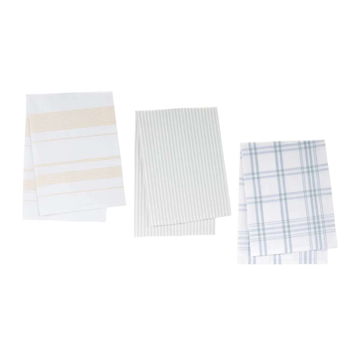 Cotton Tea Towel Set Blue, White, Yellow Decorative and Functional Kitchen Towels Set of 3, 20"W x 28"