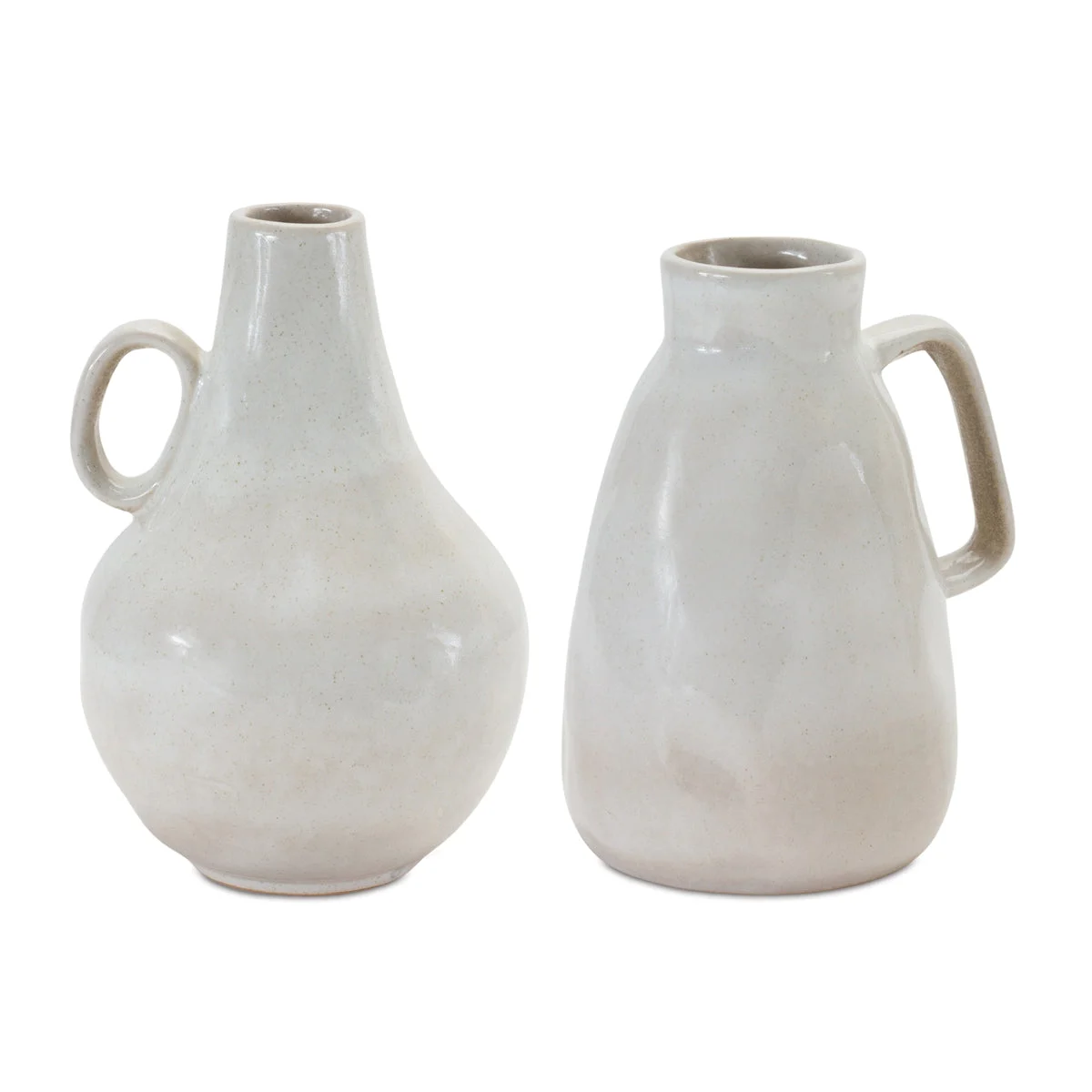 Ceramic Jug Vase Set – White Ceramic 8 " and 7.25" Farmhouse Table Decor by Melrose