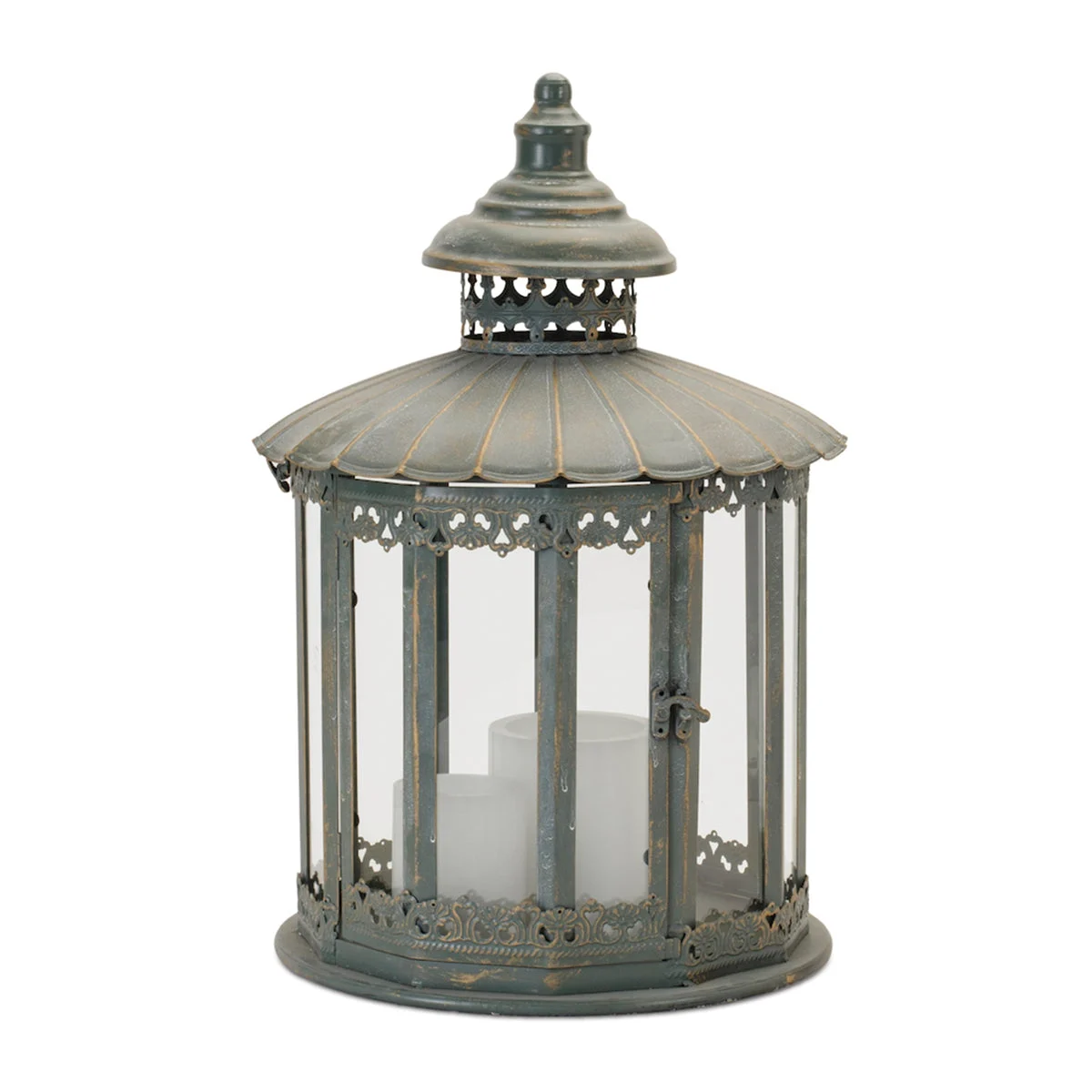 Decorative Metal and Glass Lantern – Brushed Grey Round Accent 20inch by Melrose