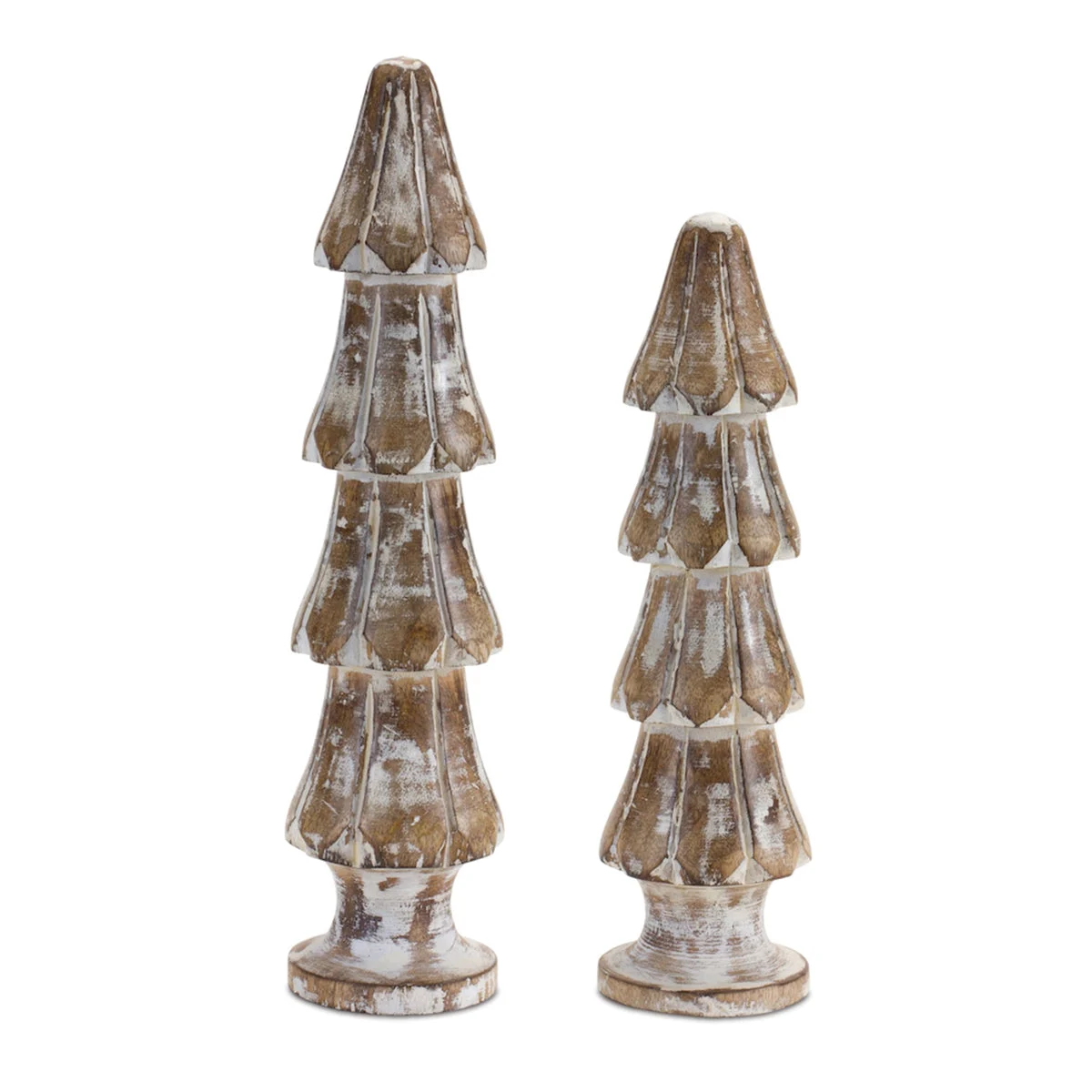 Christmas Tabletop Pine Tree Set – White Washed Wooden 2pc Set by Melrose