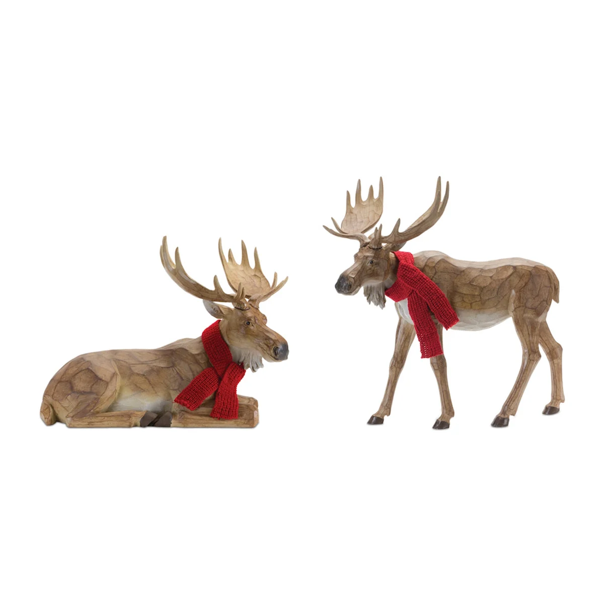 Christmas Moose Decor Set of 2 Polyresin and Linen 19.5" H by Melrose