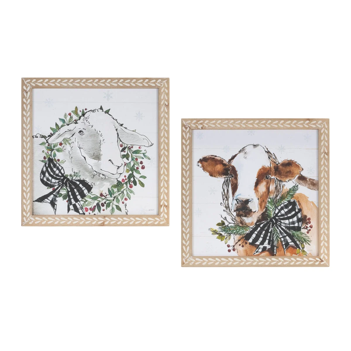 Christmas Cow and Sheep Wall Art Set 16"SQ MDF by Melrose