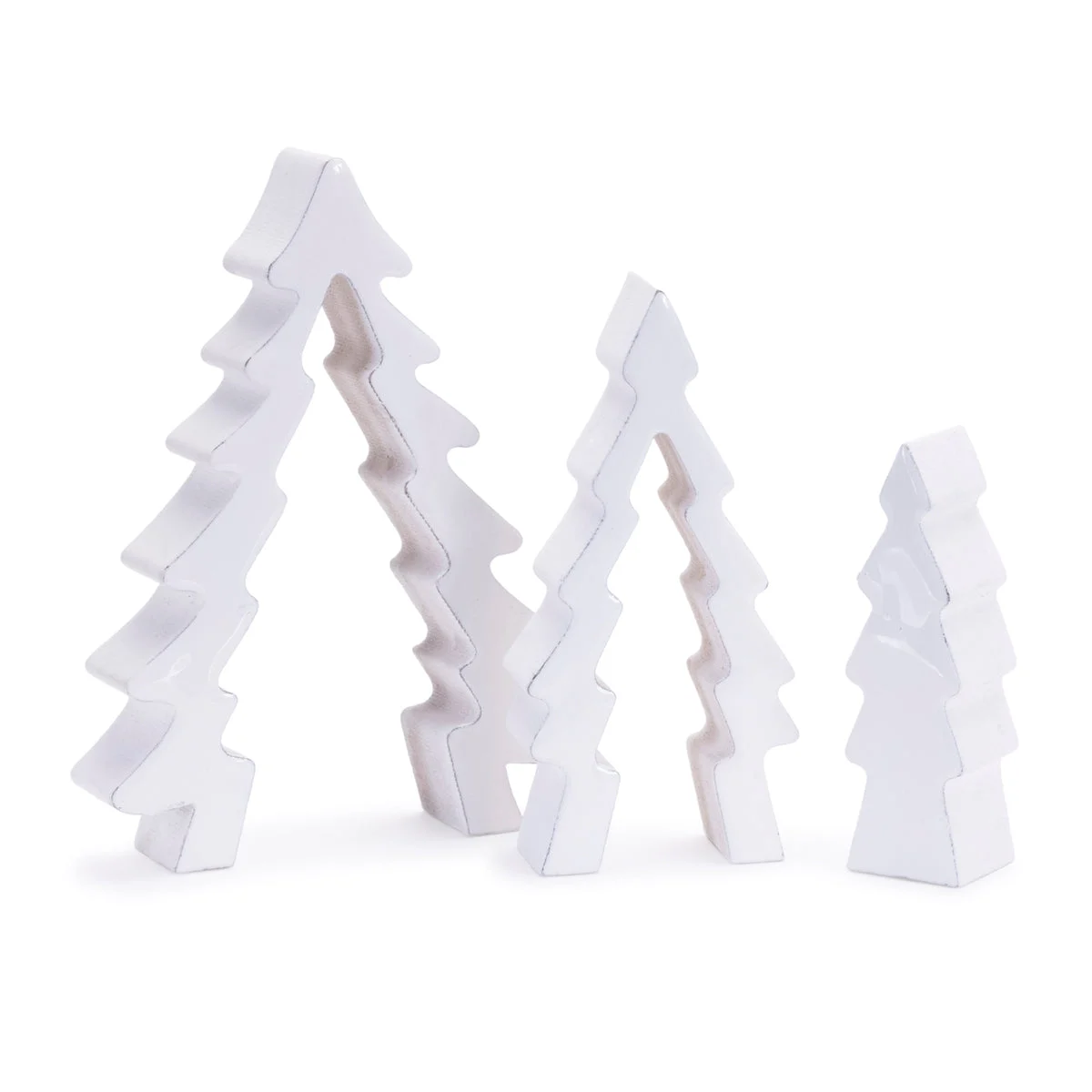 Triple Tree Puzzle Display 8.5"H White MDF Wood Christmas Tabletop Decor (Set of 2) by Melrose