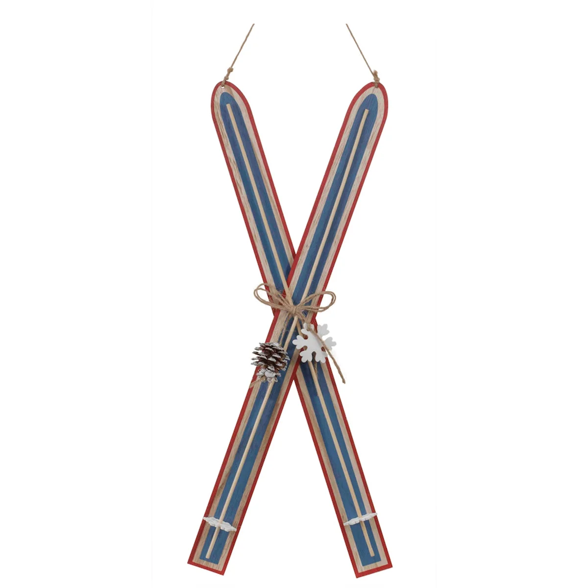 Wood Ski Ornament 22"H Red and Blue Lodge-Style Christmas Decor (Set of 2) by Melrose