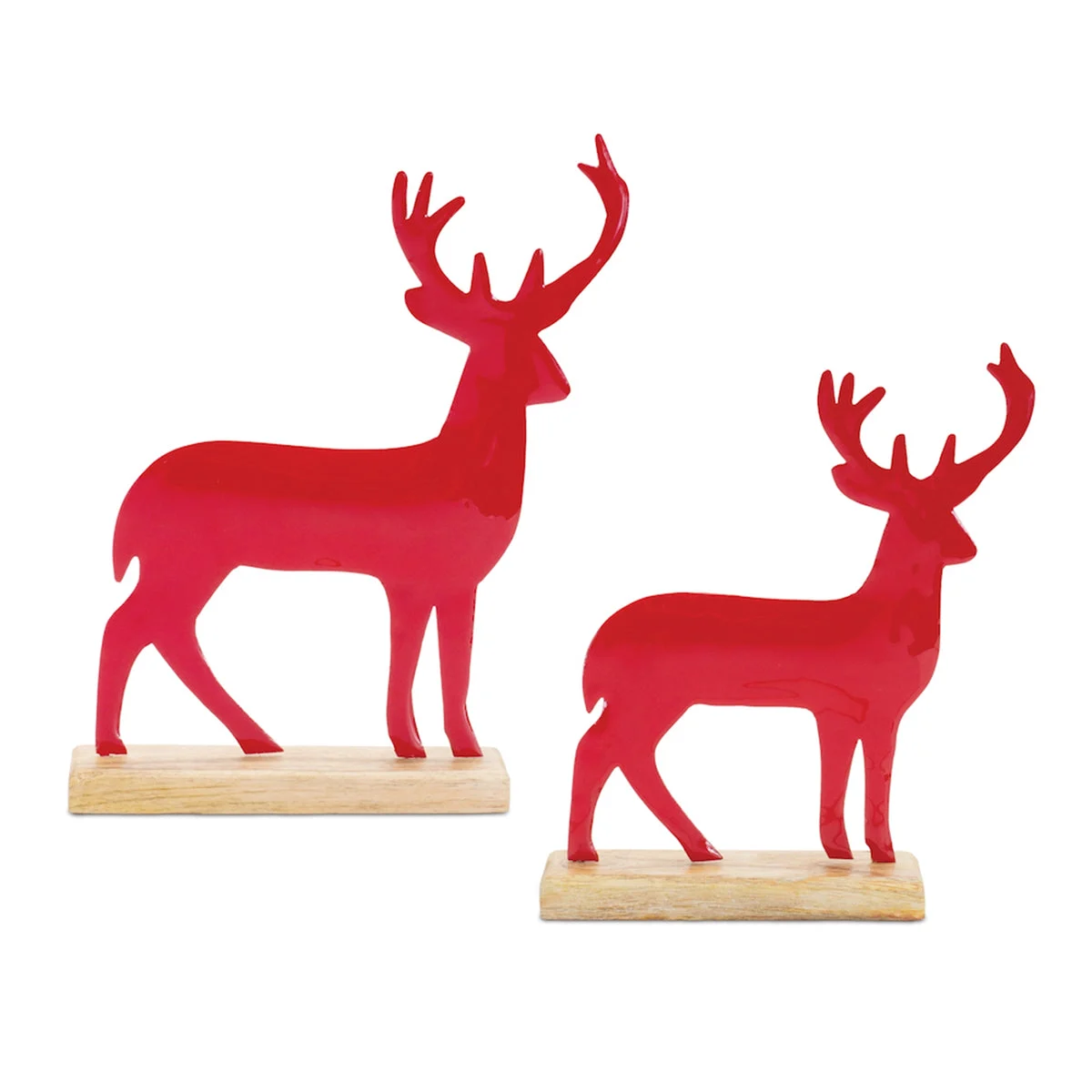 Metal Deer Silhouette on Wood Base 9.5"H & 11"H Red (Set of 2) by Melrose