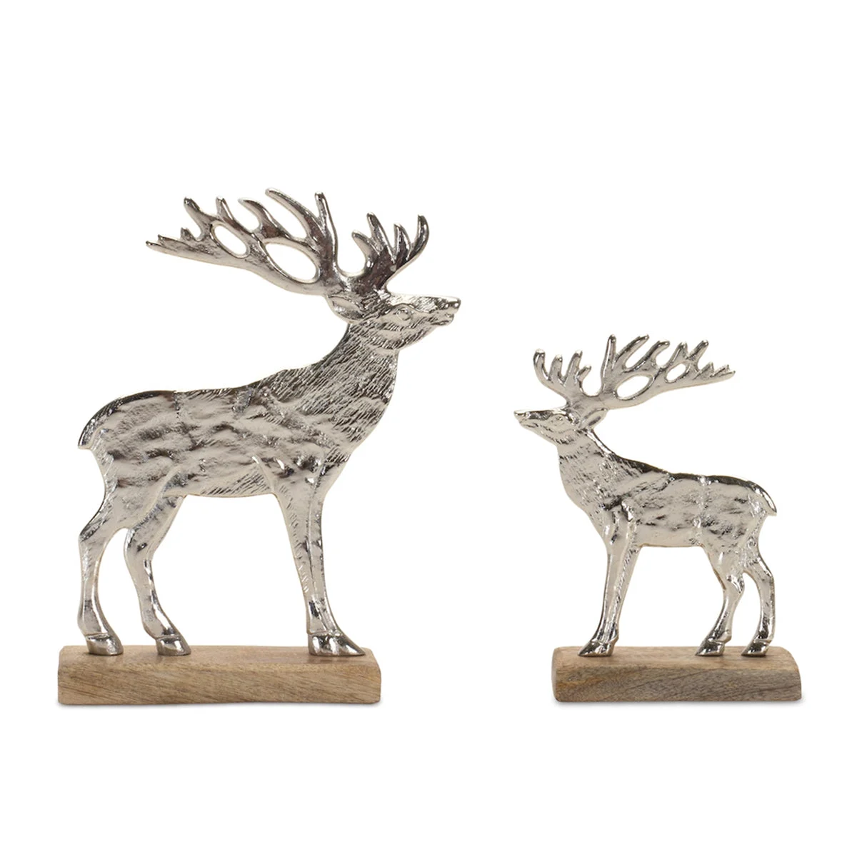 Metal Deer Silhouette on Wood Base 7"H & 9.5"H Silver (Set of 2) by Melrose