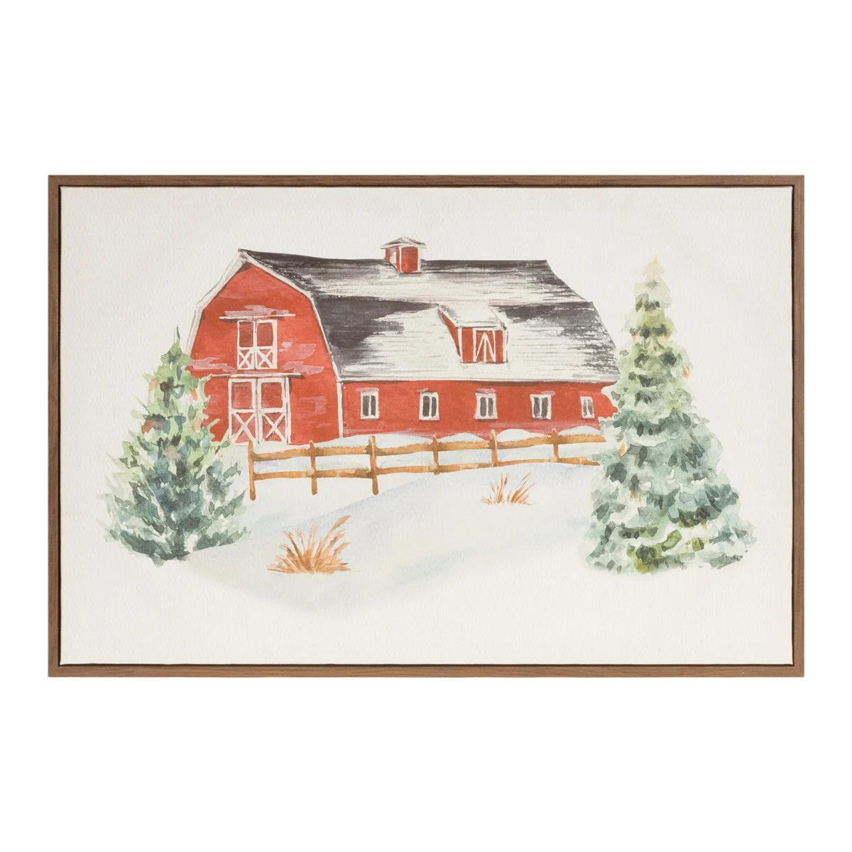 Framed Winter Barn Print – 16"H Farmhouse Christmas Wall Decor by Melrose