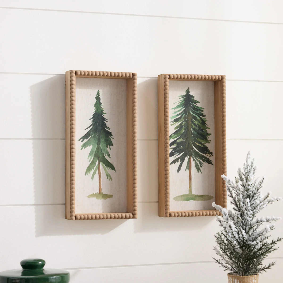 Framed Pine Tree Plaque Set – Set of 2, 15.75"H Rustic Christmas Wall Decor by Melrose