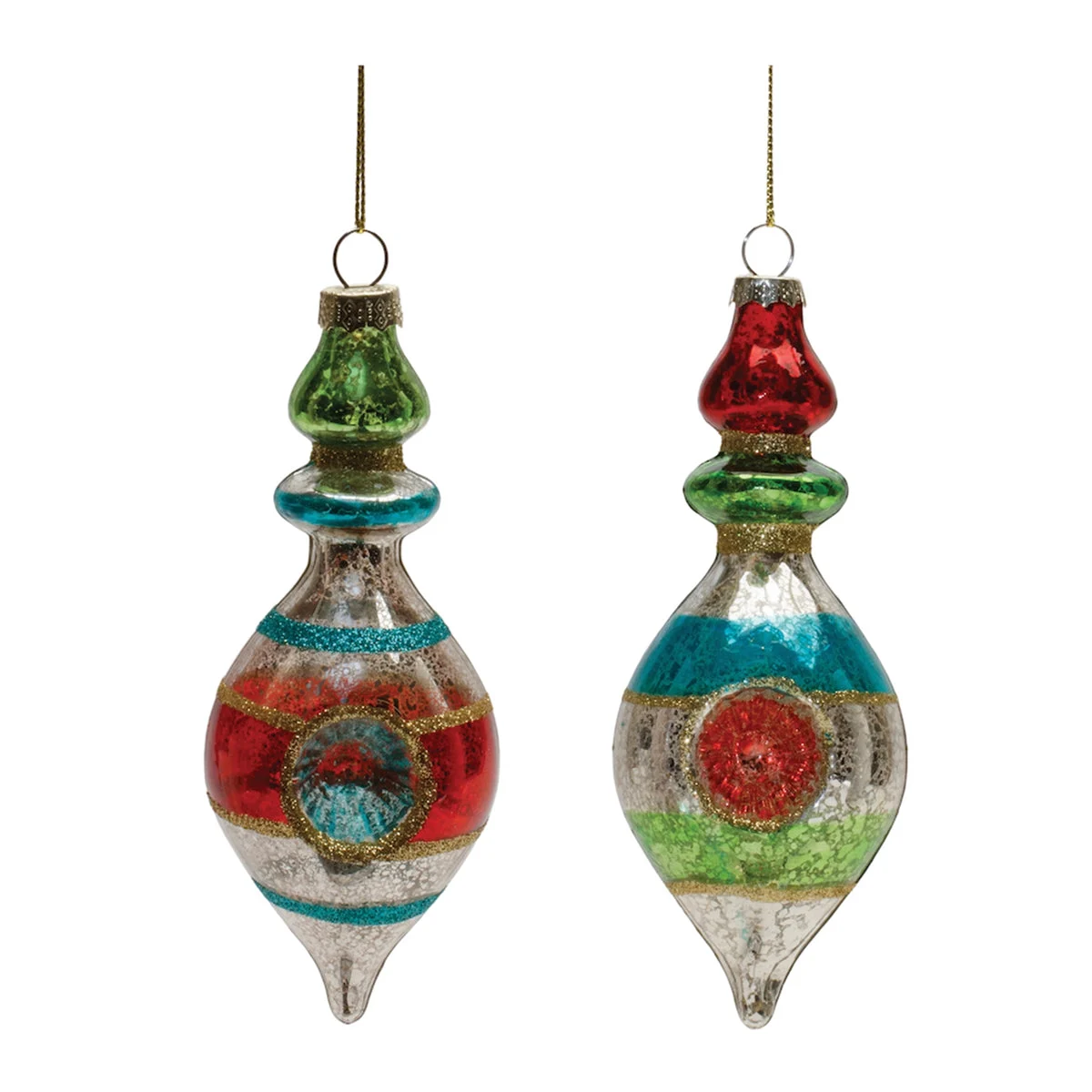 Mercury Glass Reflector Drop Ornament Set – Set of 12, 6"H Multicolor, Vintage Christmas Ornaments by Melrose