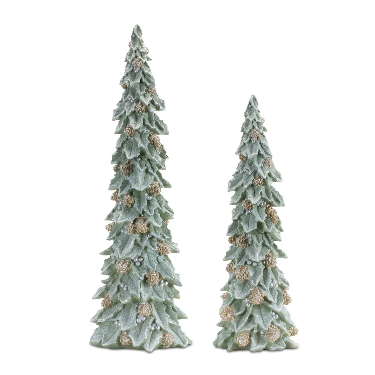 Christmas Lodge Style Trees Holly Pinecone Resin – 15" and 19" H by Melrose