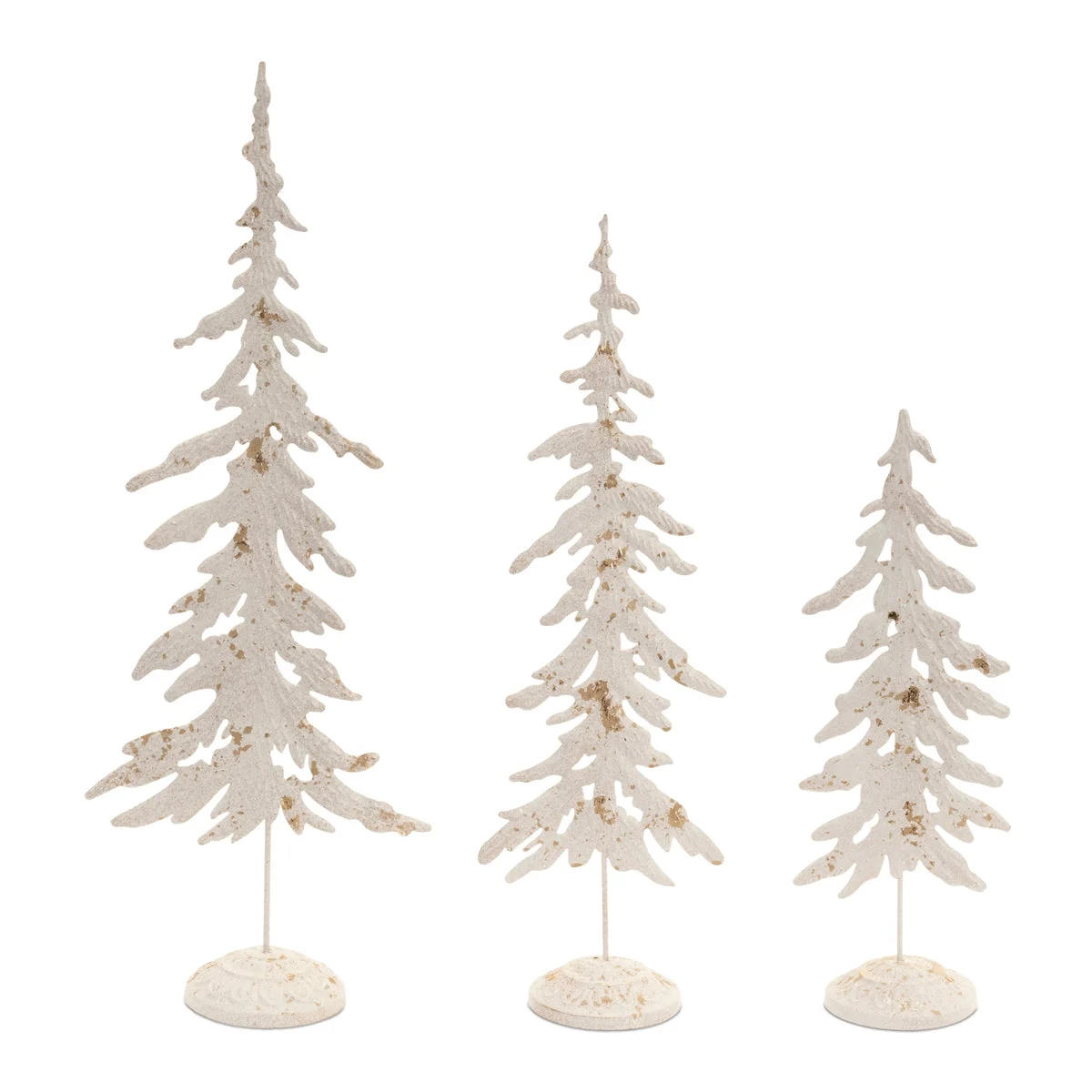 Distressed Metal Pine Tree with Gold Accents – Set of 3, Christmas Holiday Tabletop Decor by Melrose
