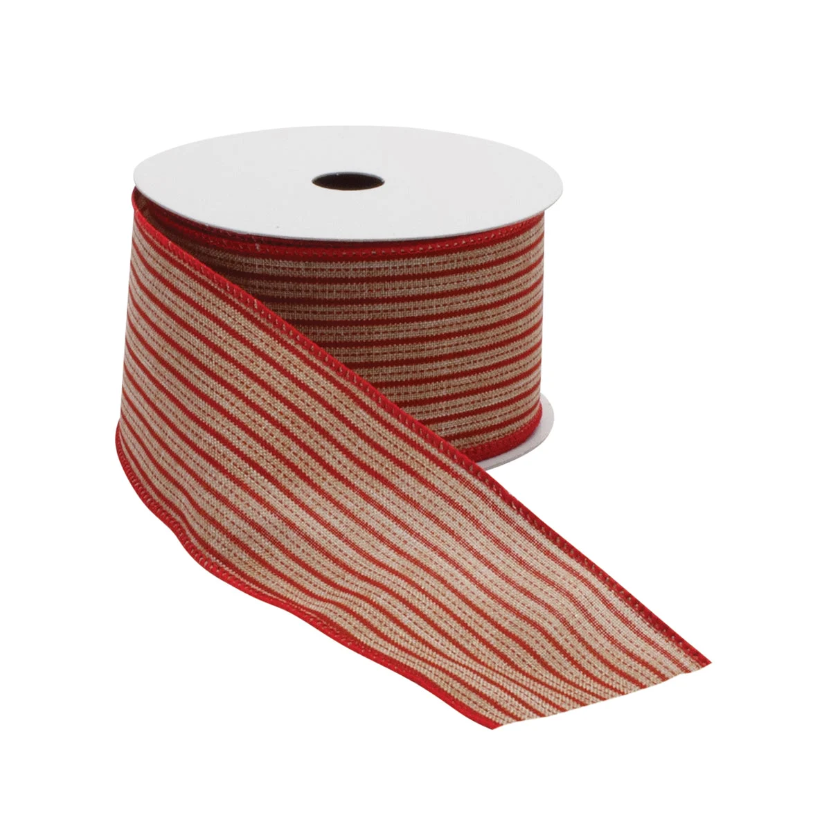 Christmas Wreath Ribbon – Red Beige Wired Polyester 0.25" by Melrose