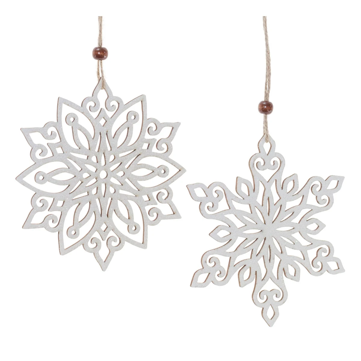 Christmas Hanging Ornaments Wooden Snowflakes With Rope – Set of 24 by Melrose