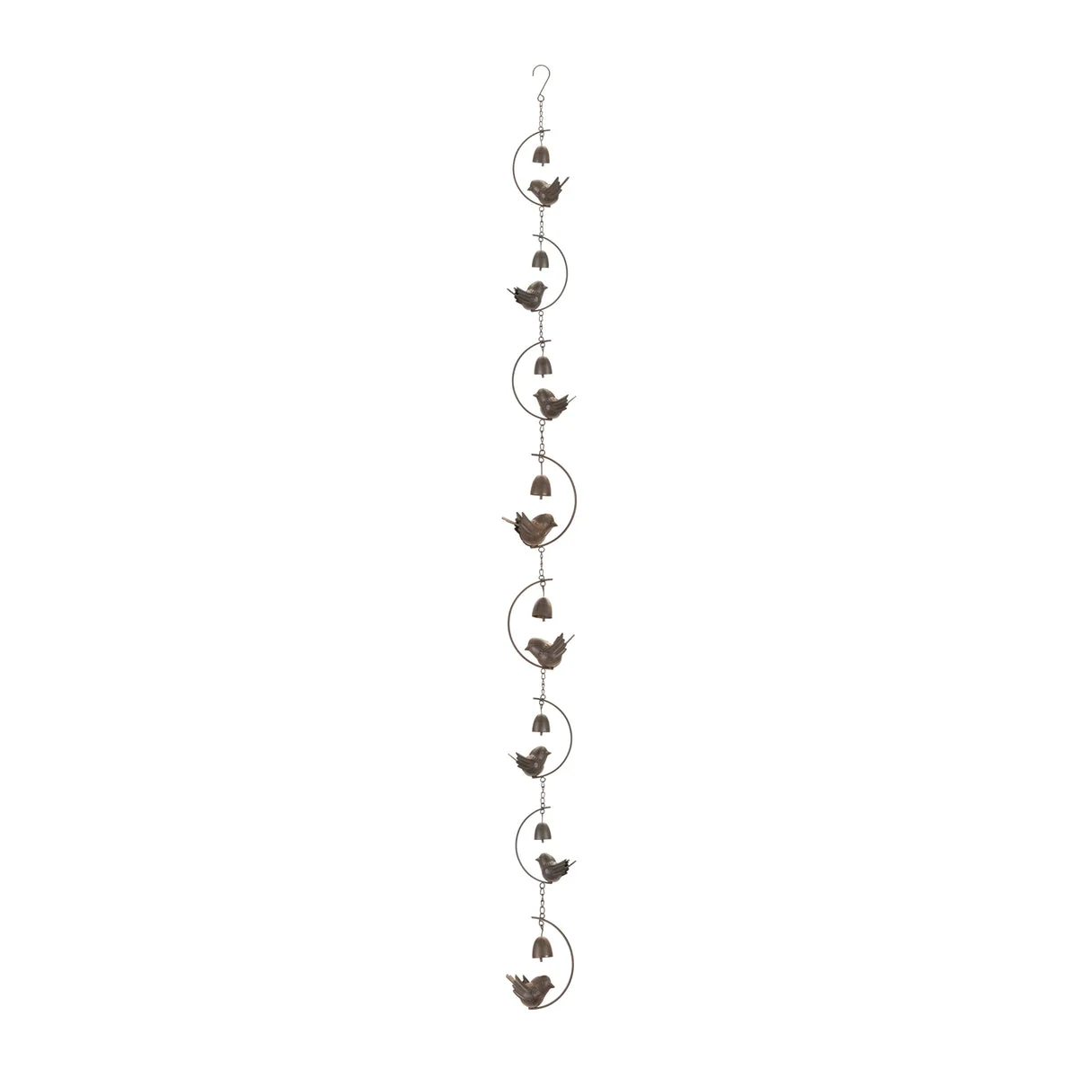 Bird and Bell Rain Chain Decorative Iron Garden Accent – 70" L by Melrose