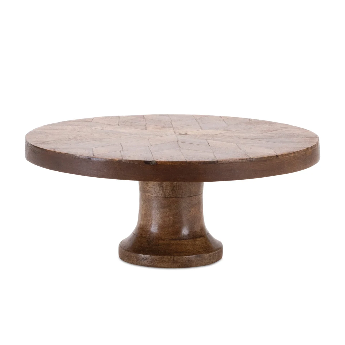 Mango Wood Pedestal Tray – Geometric Design 4.5H for Table Display by Melrose