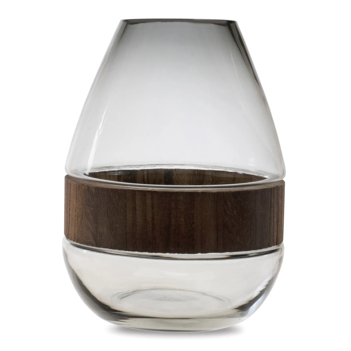Decorative Vase – Grey Glass and Wood – 10 Inch Height Rustic Tabletop Accent By Melrose