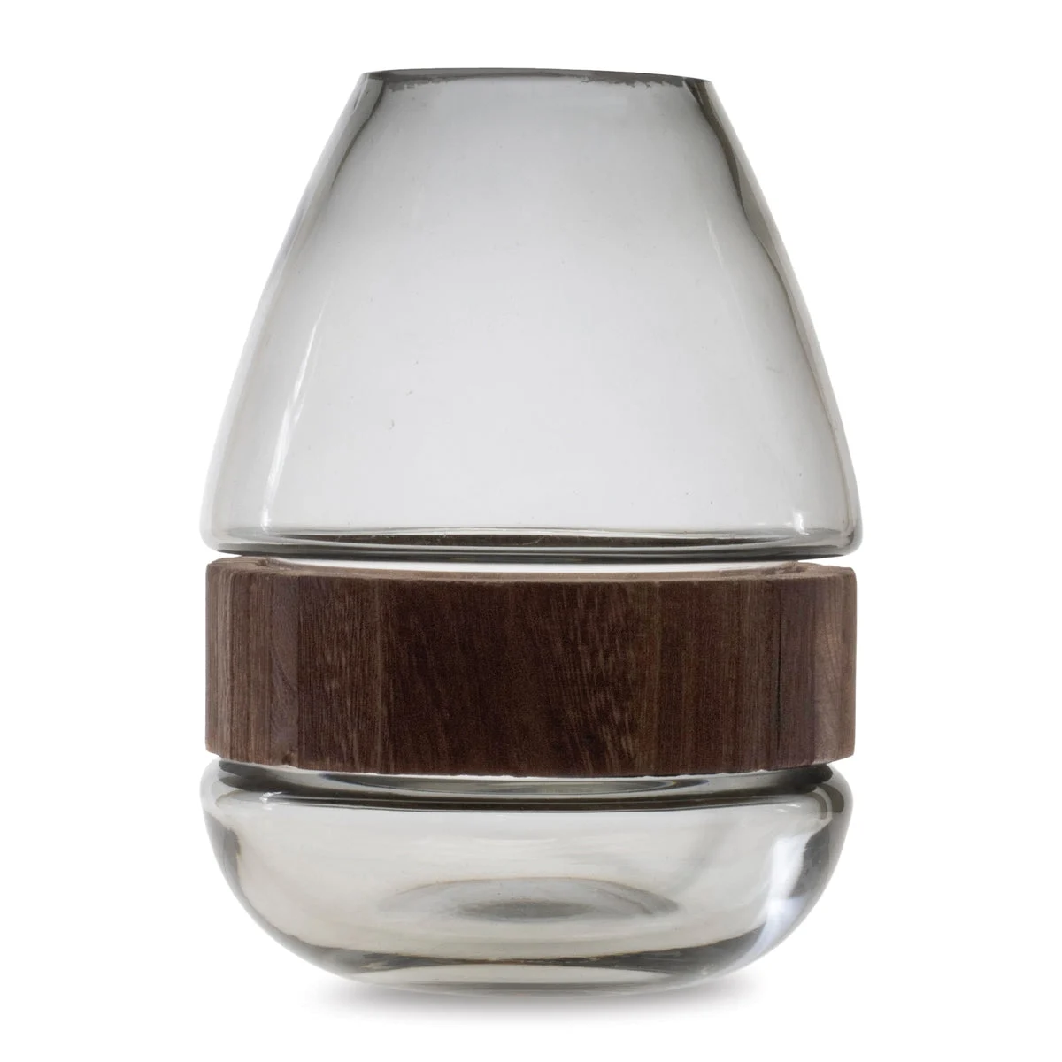 Decorative Vase – Grey Glass and Wood – 7.5 Inch Height Rustic Tabletop Accent By Melrose
