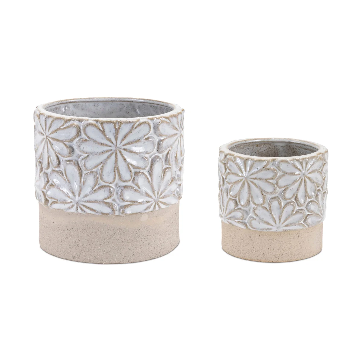 Ceramic Flower Pot Set of 2 Grey Beige 5.25 Inch Height Rustic Decor By Melrose