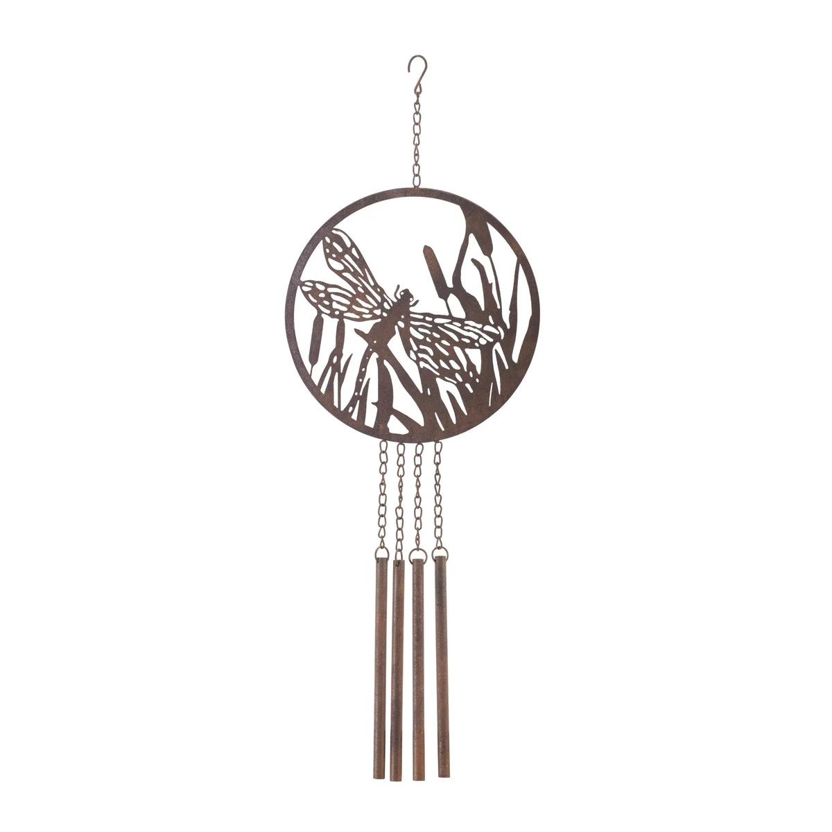 Dragonfly Wind Chime – 33"H Bronze Metal – Soothing Outdoor Decoration By Melrose