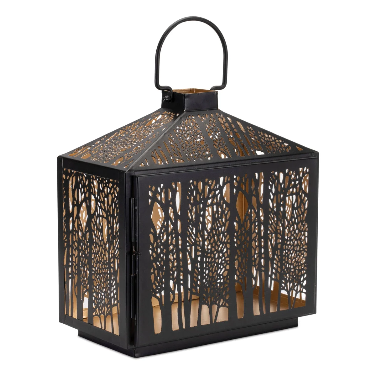 Metal Forest Lantern – Black Gold Finish – 12"H Rustic Home Accent By Melrose