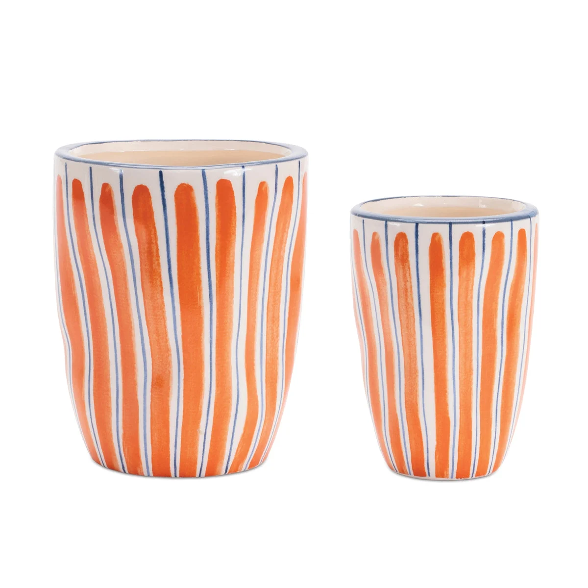 Wavy Stripe Planter Set of 6 – Orange Blue Dolomite – 5"H Indoor Outdoor By Melrose