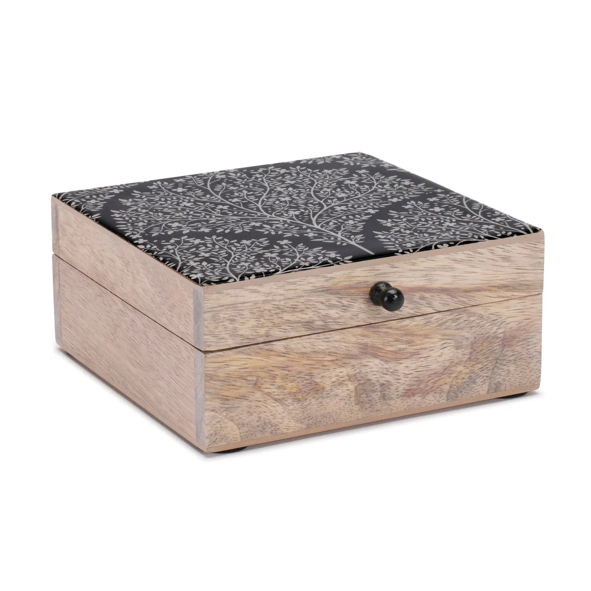 Decorative Covered Box for Tabletop Storage – 2.5"H Mango Wood and MDF with Art Nouveau Lid By Melrose