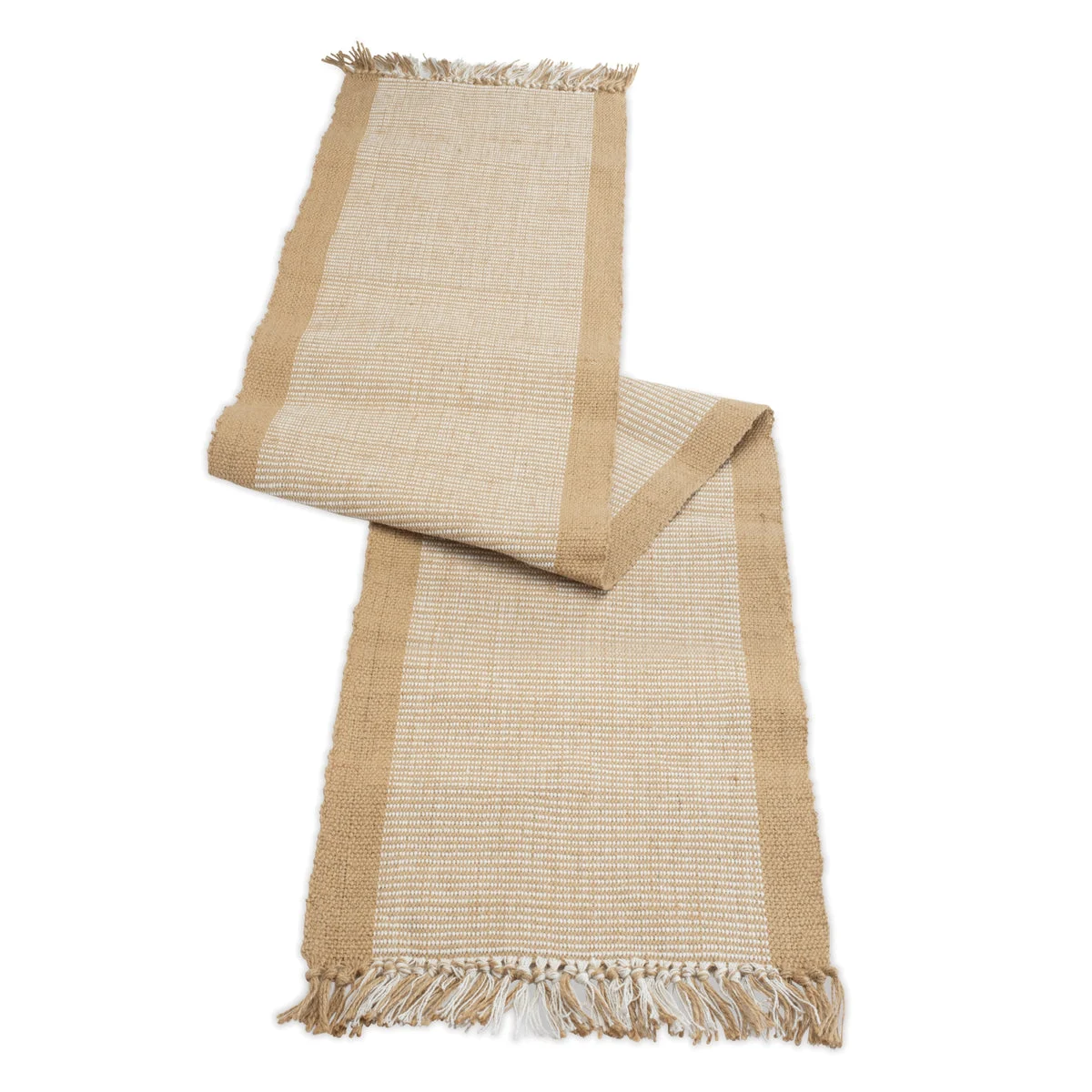 Woven Jute Table Runner Beige White 13W x 72L for Dining By Melrose